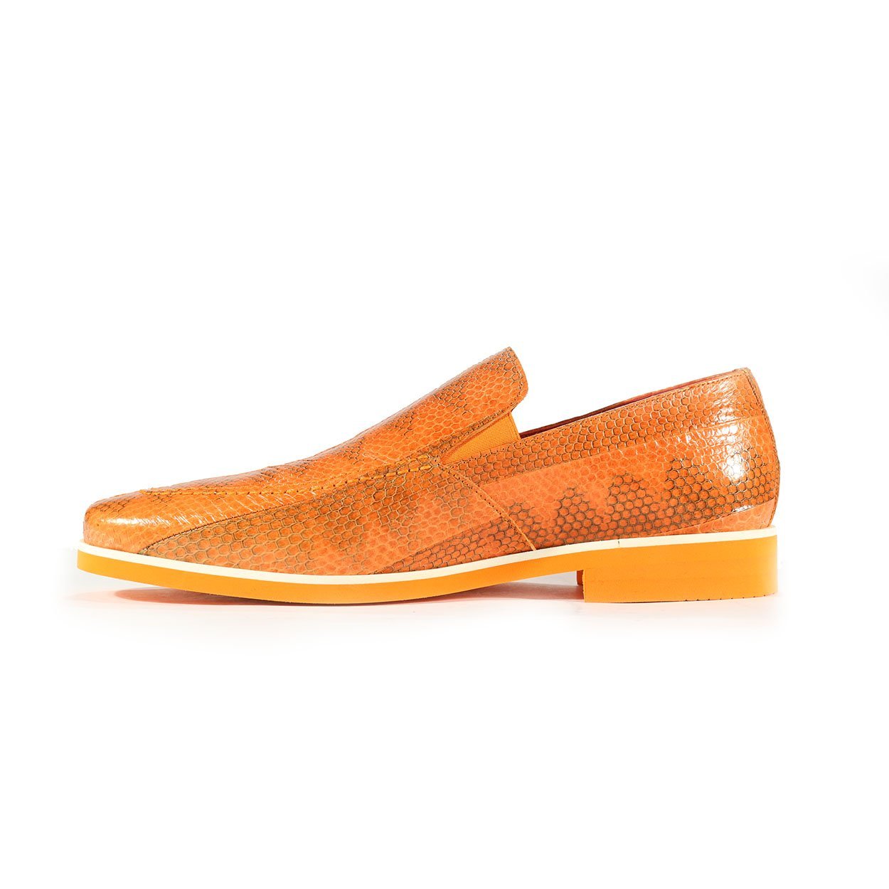 Fennix Daniel Men's Shoes Orange Python Print / Eel-Skin Slip-on Loafers (FXS2602)