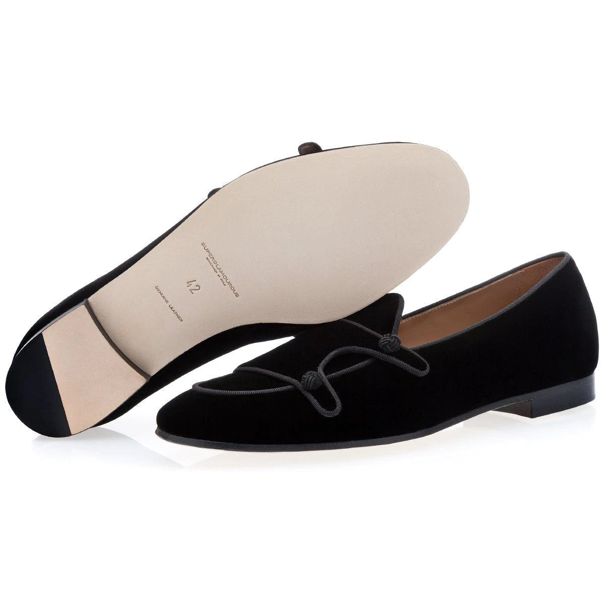 SUPERGLAMOUROUS Tangerine 7 Velour Men's Shoes Black Velvet Monk-Straps Belgian Loafers (SPGM1022)