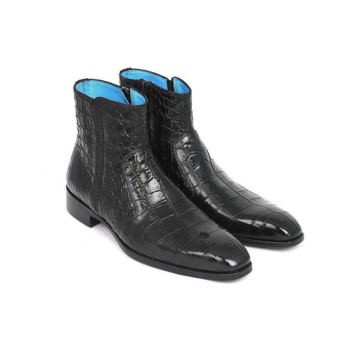 Paul Parkman Handmade Designer Shoes Black Crocodile Side Zipper Boots (PM5471)