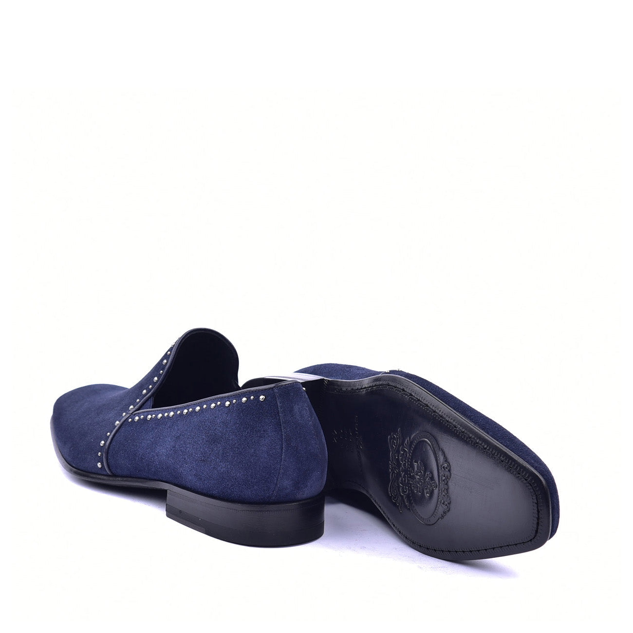 Corrente C041 4981S Men's Shoes Navy Plain Suede / Calf Skin Leather with Studs Loafers (CRT1369)