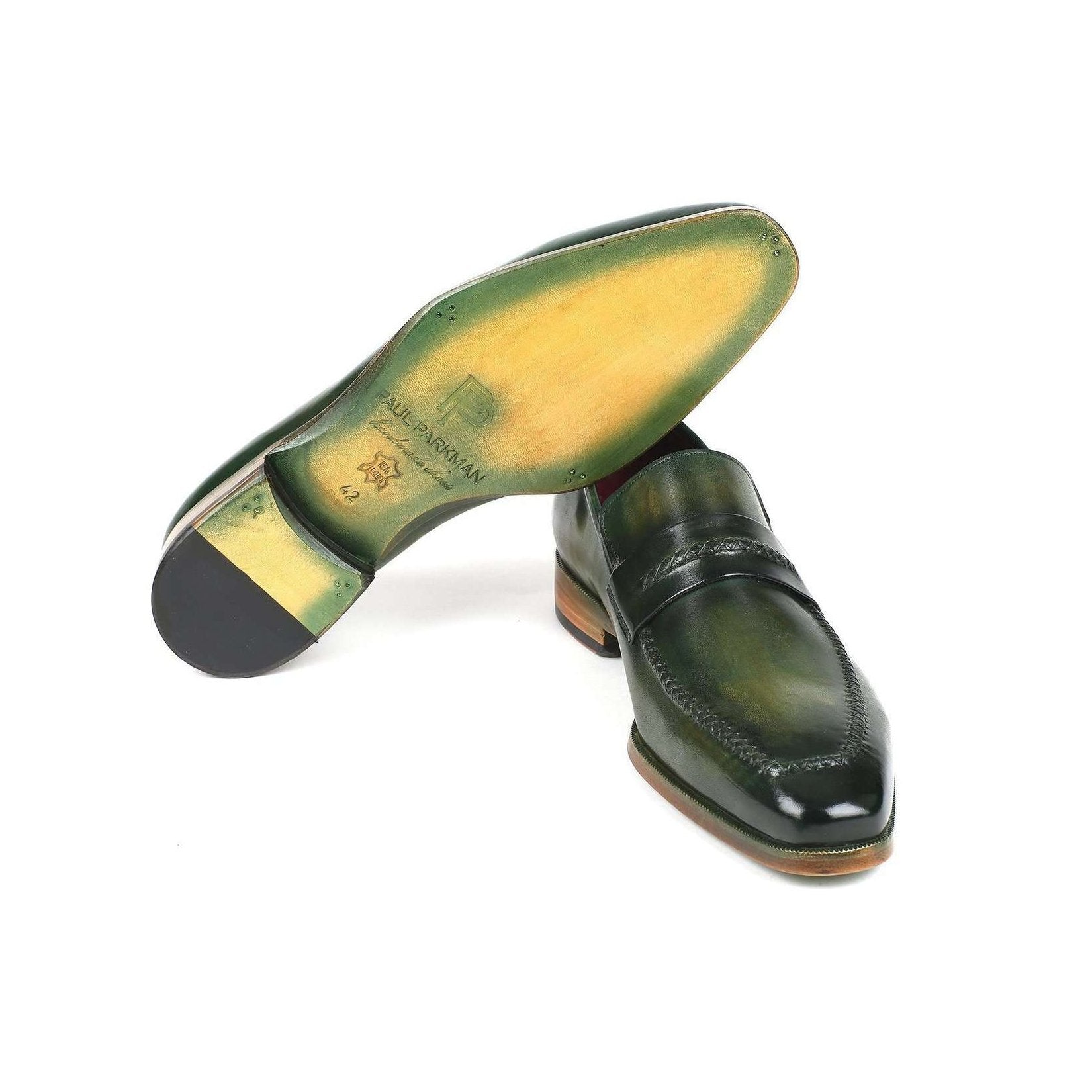 Paul Parkman Handmade Designer Shoes Men's Green Calf-skin Leather Loafers 068-GRN (PM5911)