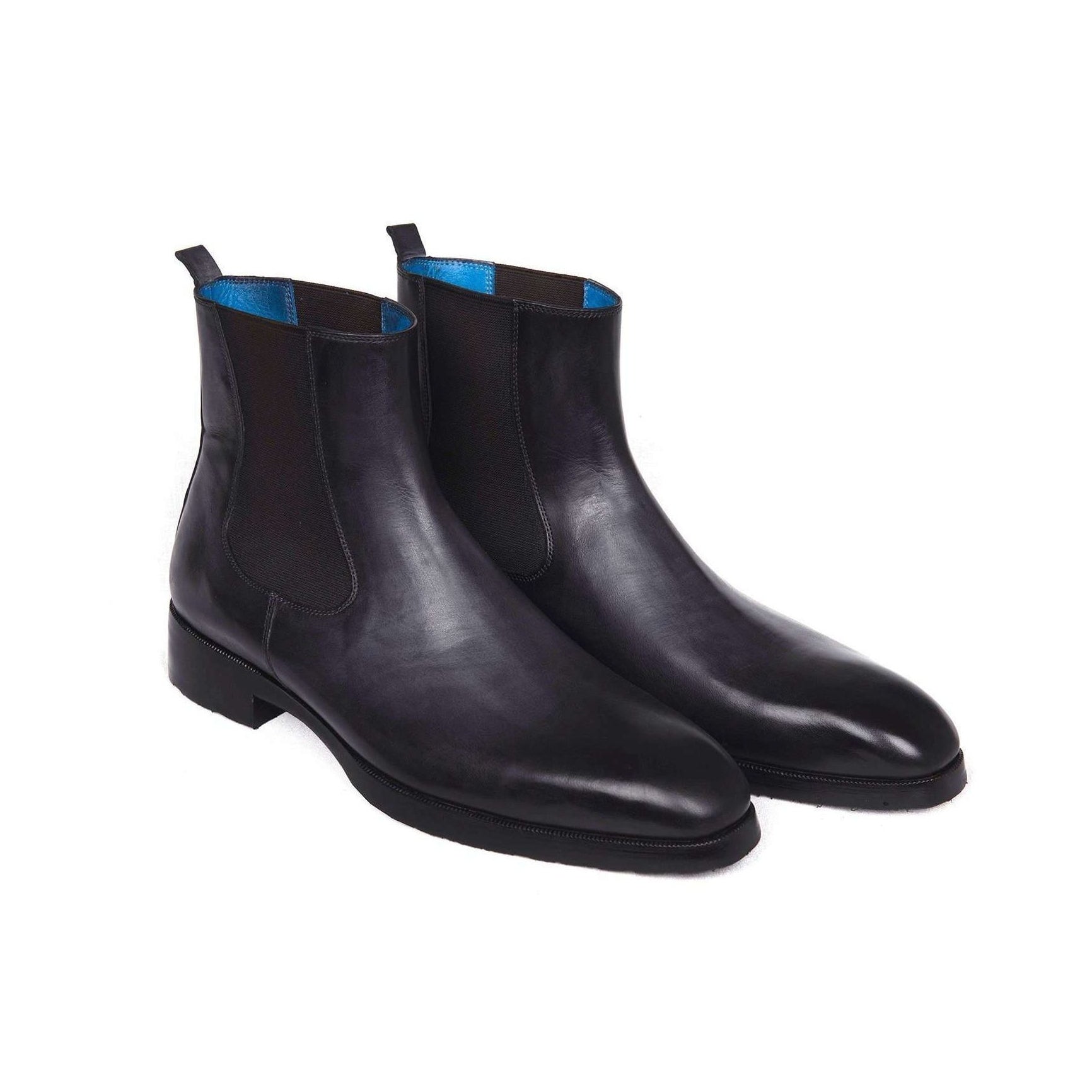 Paul Parkman Handmade Designer Shoes Black & Gray Chelsea Boots (PM5608)