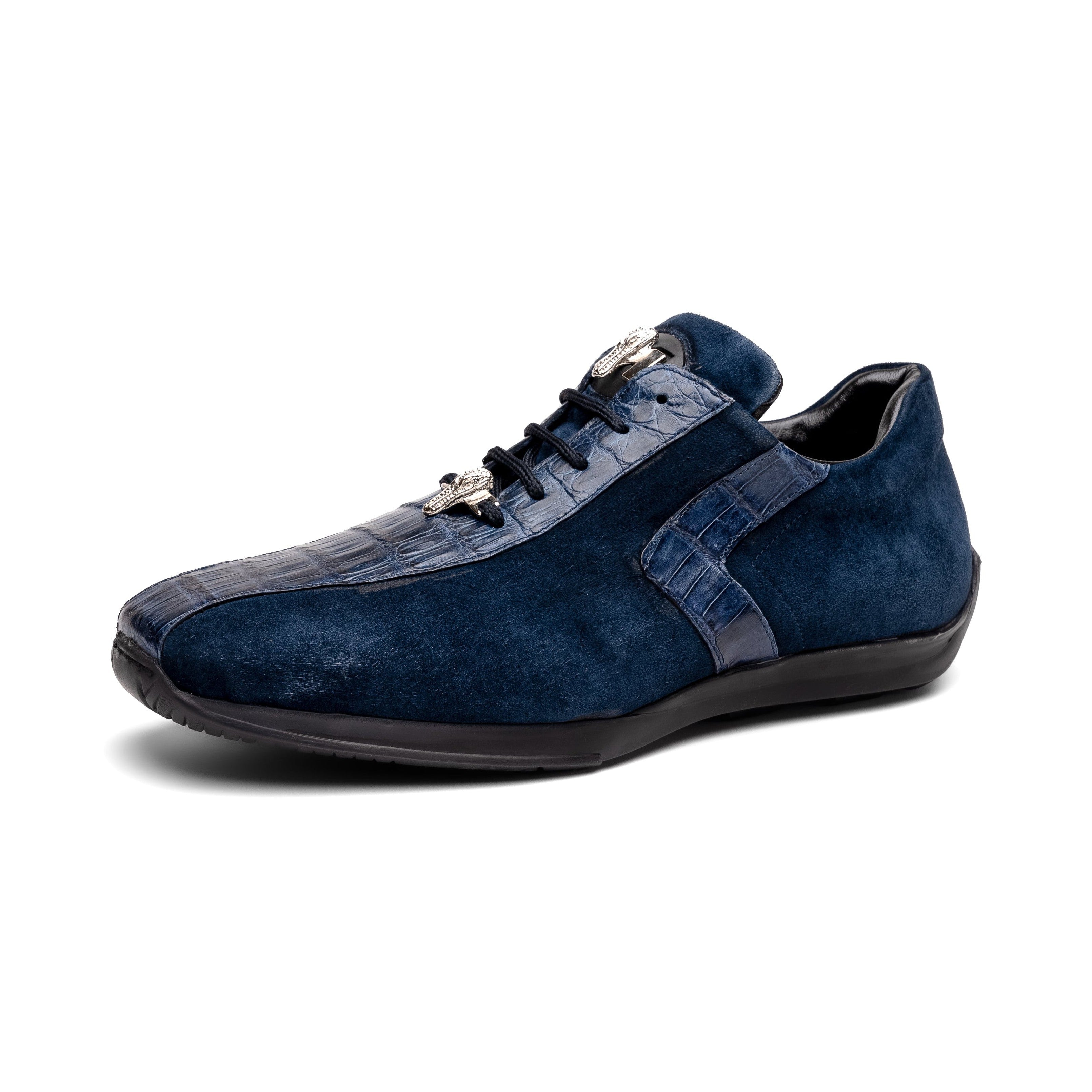 Mauri Wisdom 9145-1 Men's Shoes Wonder Blue Exotic Crocodile / Suede Leather Casual Sneakers (MA5551)