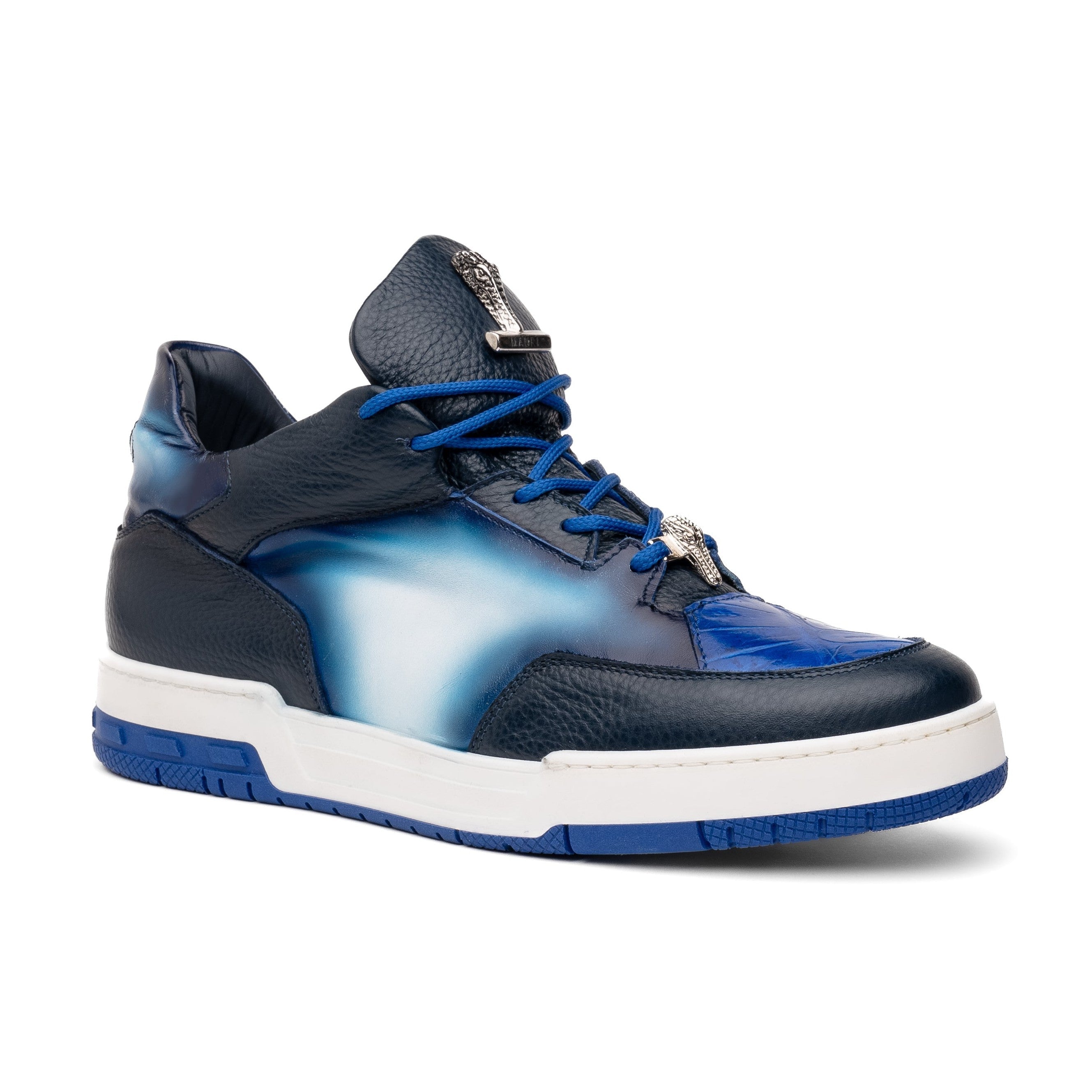 Mauri Ghost 8423 Men's Shoes Two-Tone Blue & White Exotic Crocodile / Time / Nappa Leather Casual Slip-On Sneakers (MA5622)