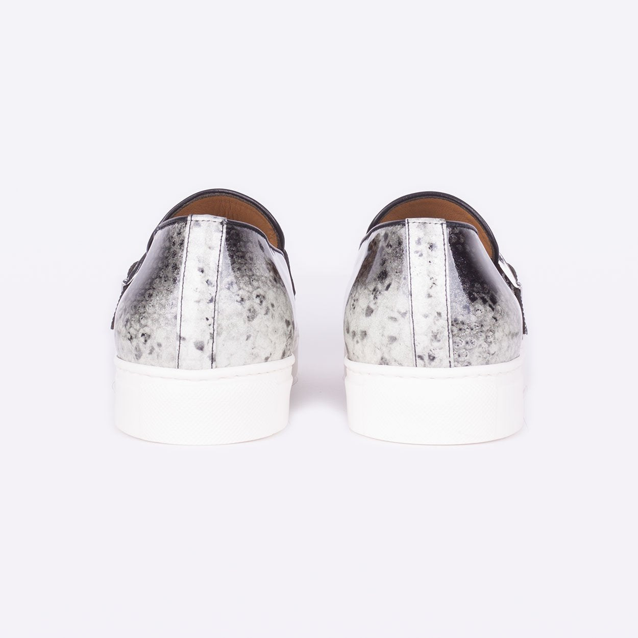 Mister 40152 Ustes Men's Shoes Gray Glitter Python Print / Calf-Skin Leather Monk-Straps Loafers (MIS1040)