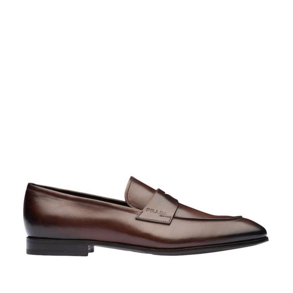 Prada 2DB185-248 Men's Shoes Brown Calf-Skin Leather Penny Loafers (PRM1032)