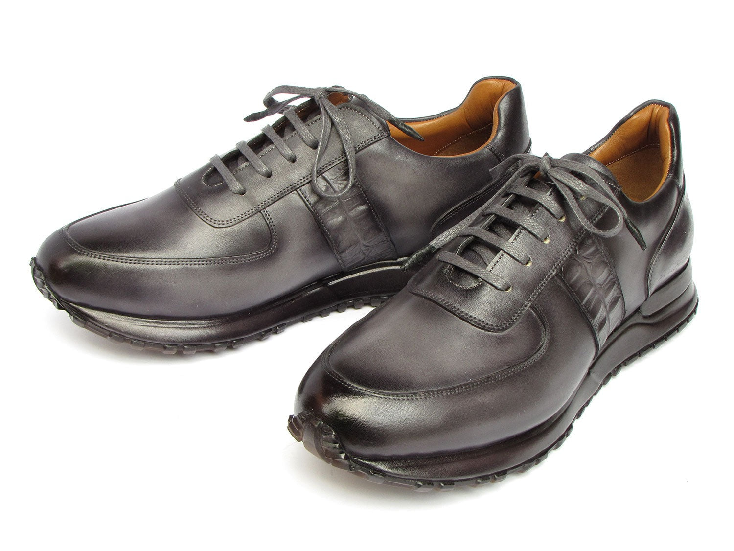 Paul Parkman LP207GRY Men's Shoes Gray & Black Patina Leather Sneakers (PM6432)