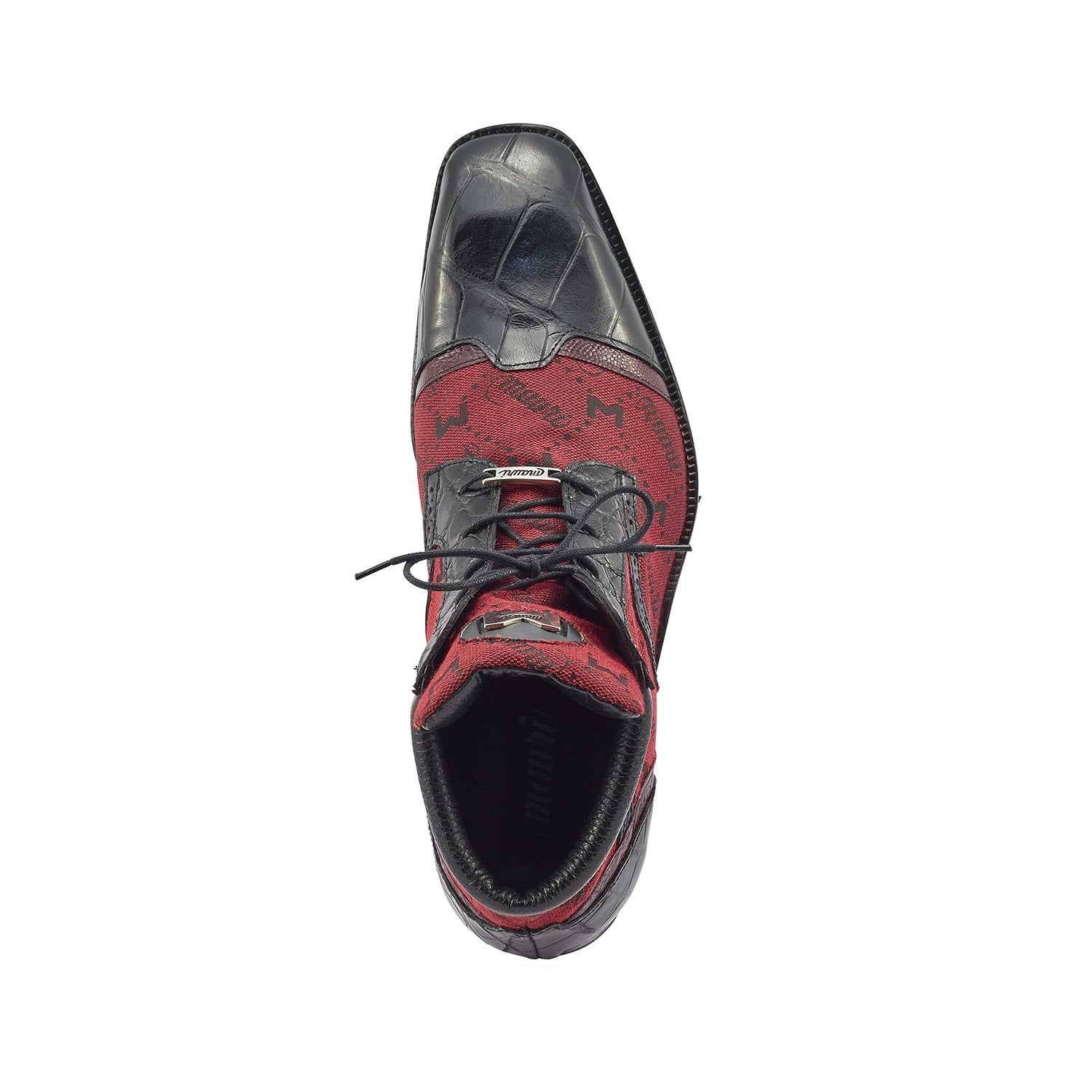 Mauri 3069 Jetset Men's Shoes Black & Ruby Red Exotic Alligator / Ostrich Leg / Mauri Fabric Derby Boots (MA5395)