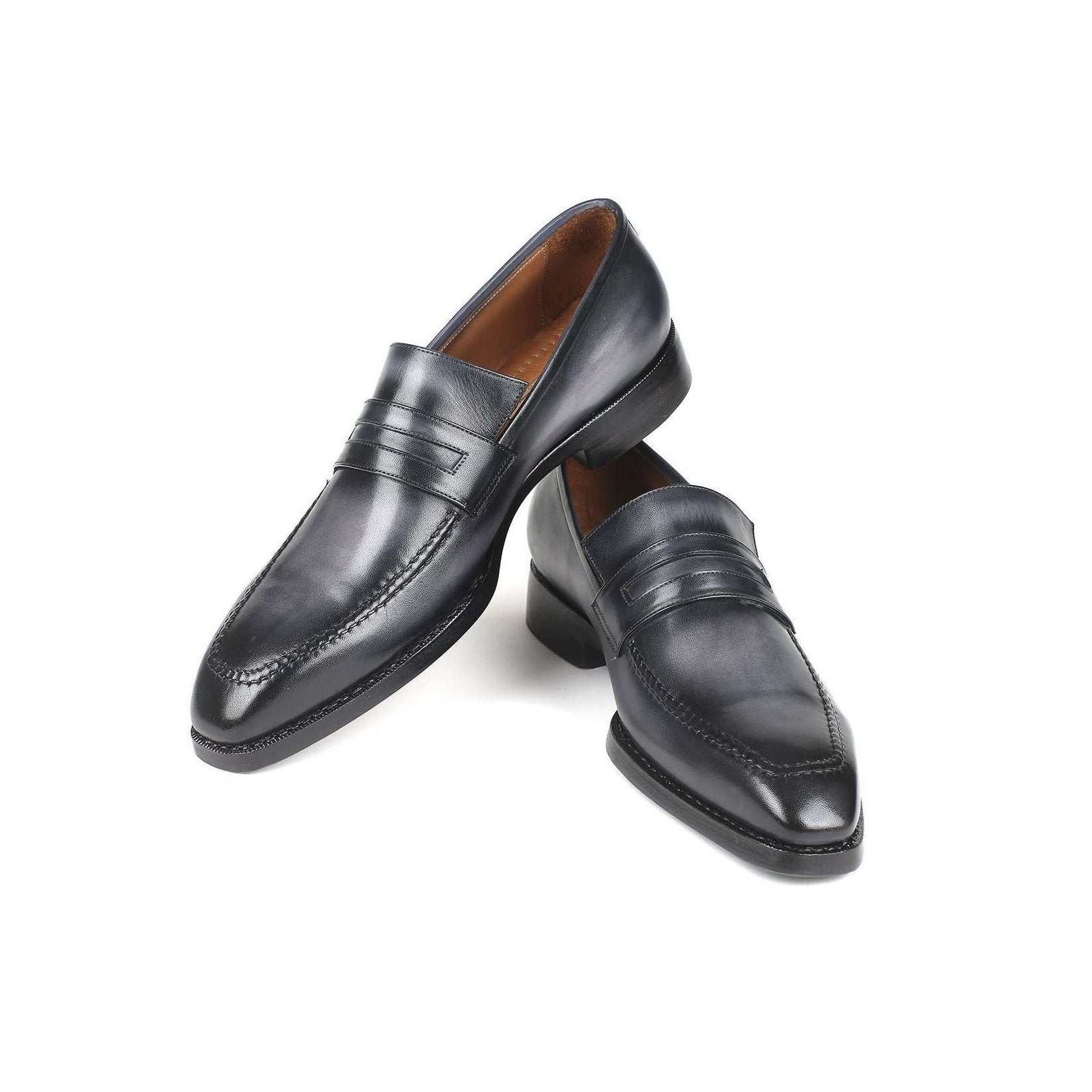 Paul Parkman Handmade Designer Shoes Men's Gray Goodyear Welted Burnished Calfskin Loafers 37LFGRY (PM5711)