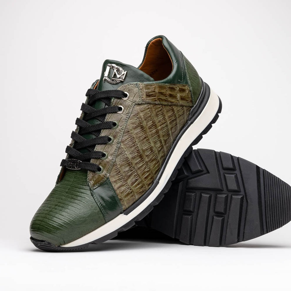 Marco Di Milano Portici Men's Shoes Wine & Black Exotic Lizard / Crocodile Casual Sneakers (MDM1016)