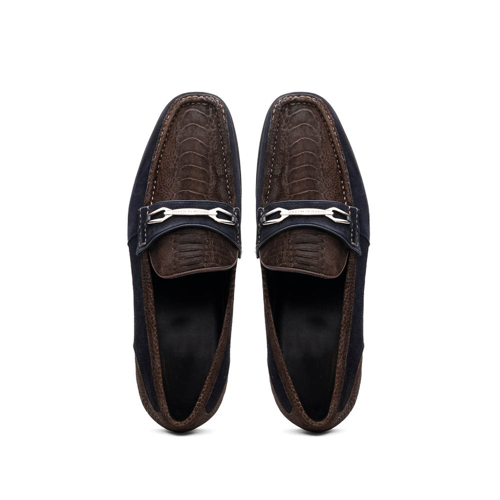 Marco Di Milano Hugo Men's Shoes Brown & Navy Suede / Ostrich Leg Horsebit Loafers (MDM1062)