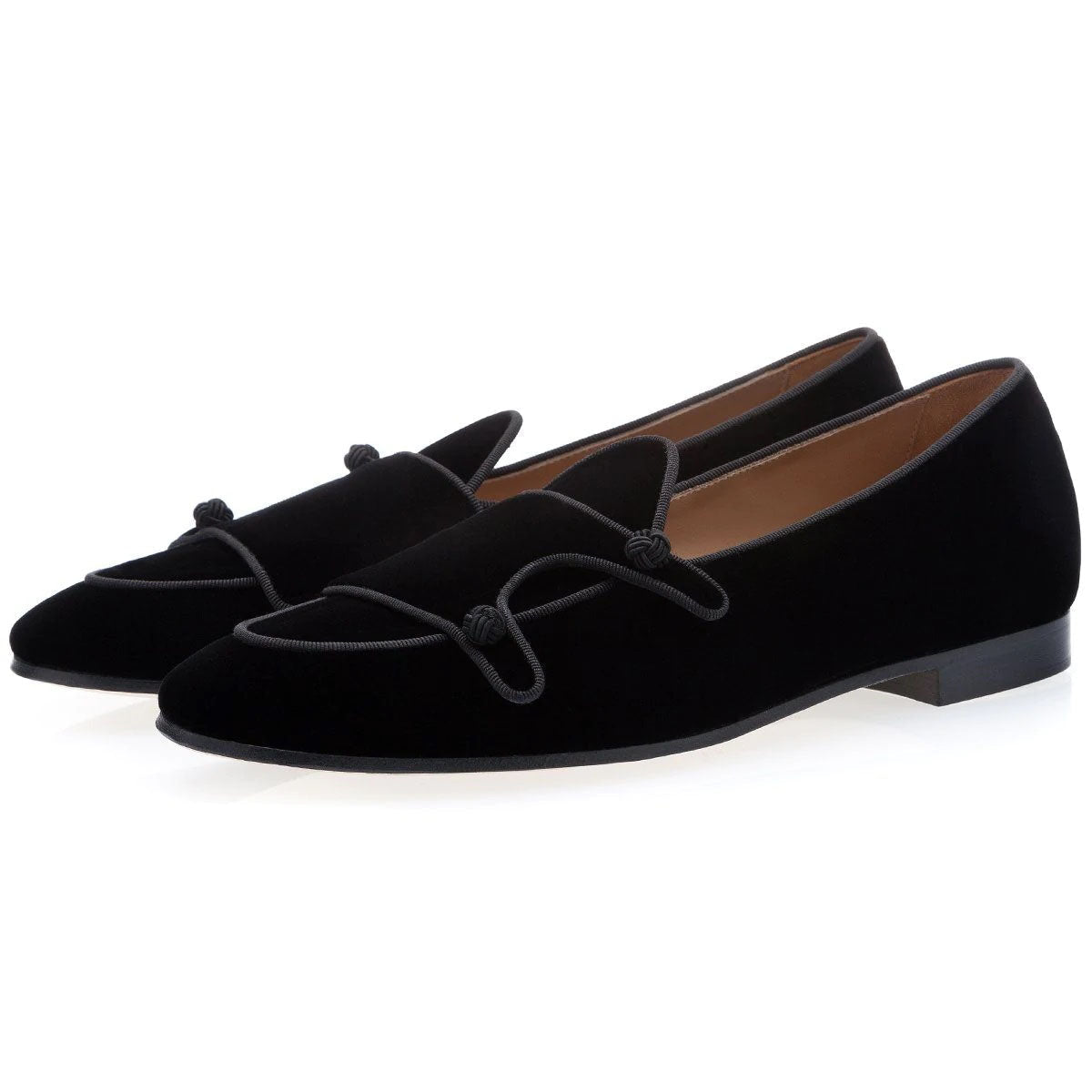 SUPERGLAMOUROUS Tangerine 7 Velour Men's Shoes Black Velvet Monk-Straps Belgian Loafers (SPGM1022)