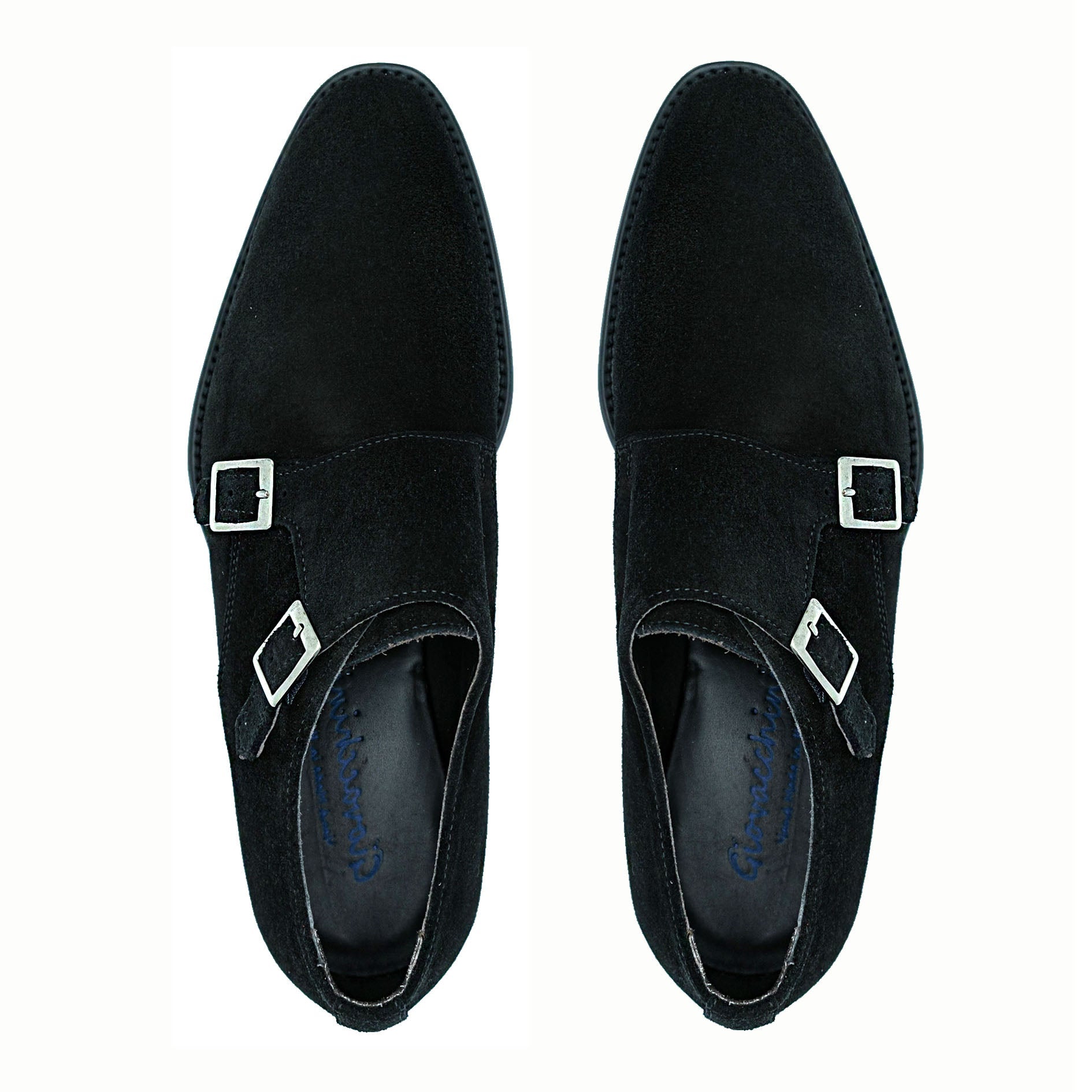 Giovacchini Francesco Men's Shoes Black Suede Leather Double Monk-Straps Loafers (GVCN1011)
