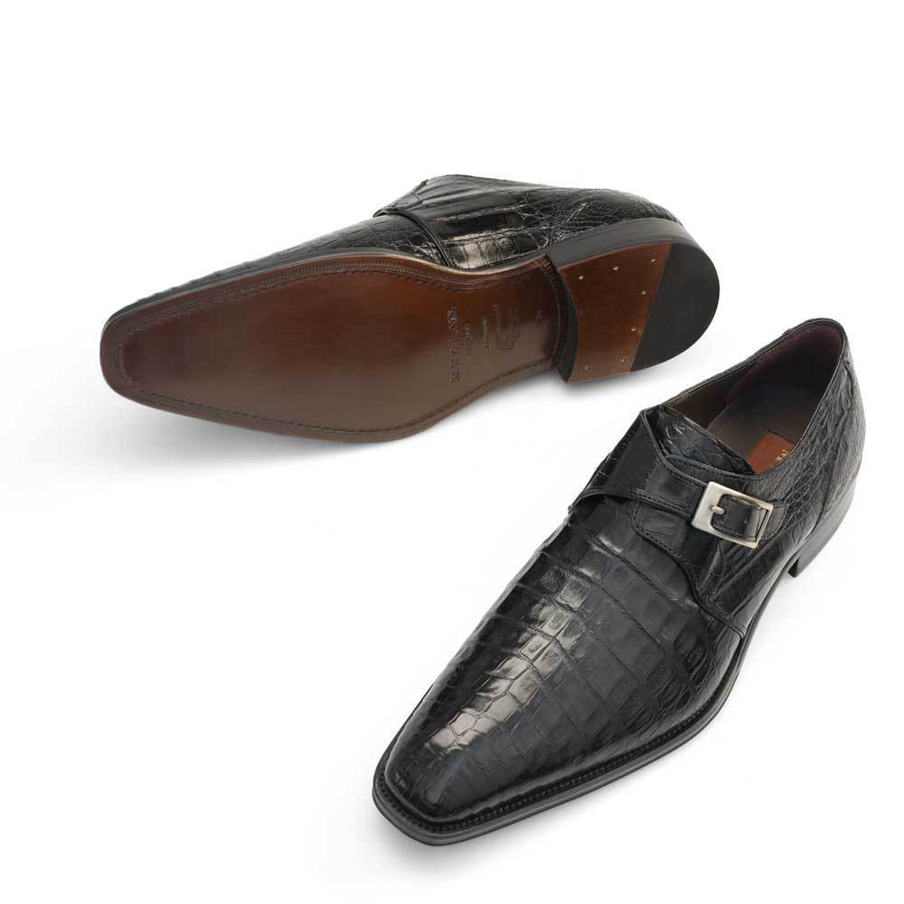 Mezlan Gables Men's Shoes Black Exotic Crocodile Monk-Strap Loafers (S13778-F)