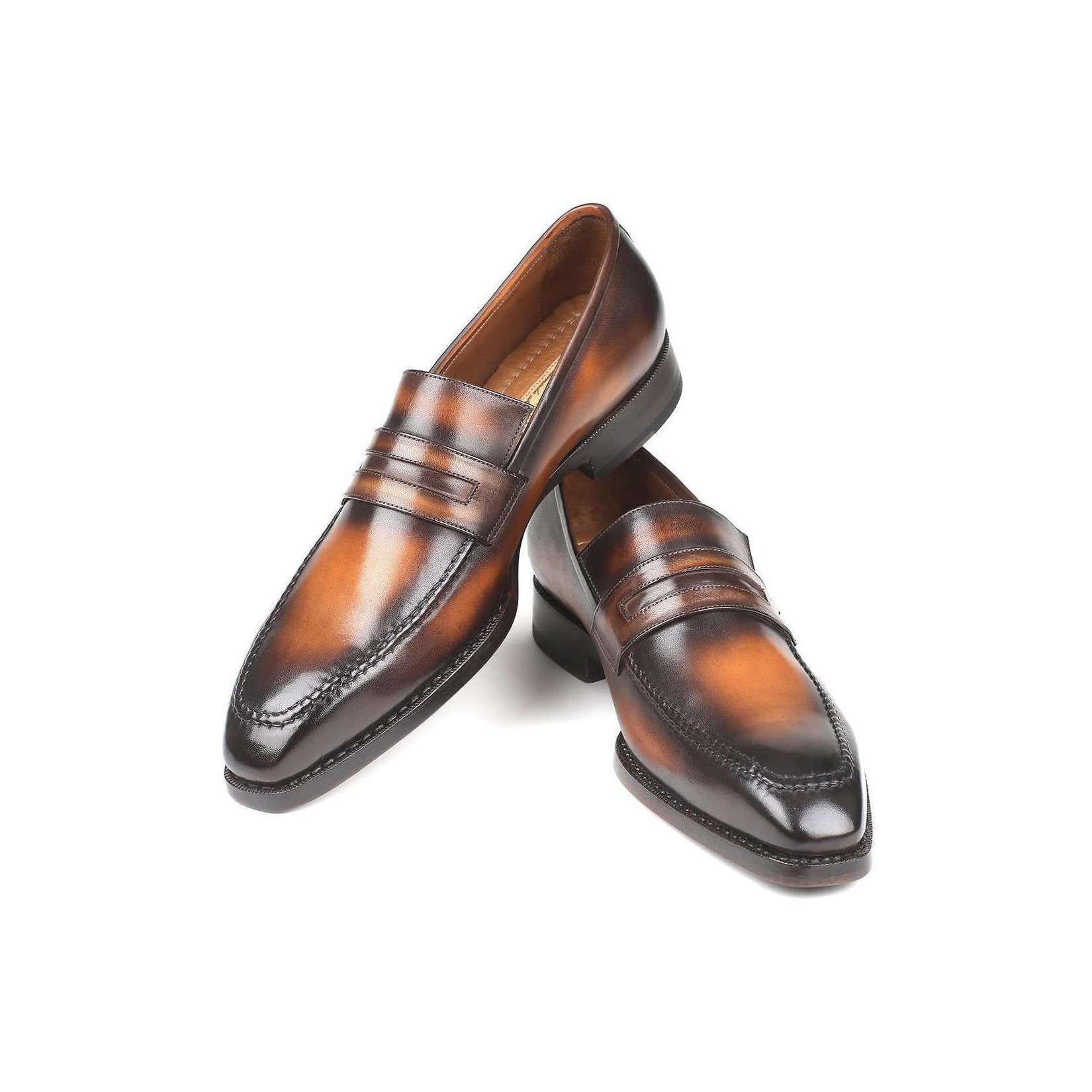 Paul Parkman Handmade Designer Shoes Men's Brown Goodyear Welted Burnished Calfskin Loafers 36LFBRW (PM5712)