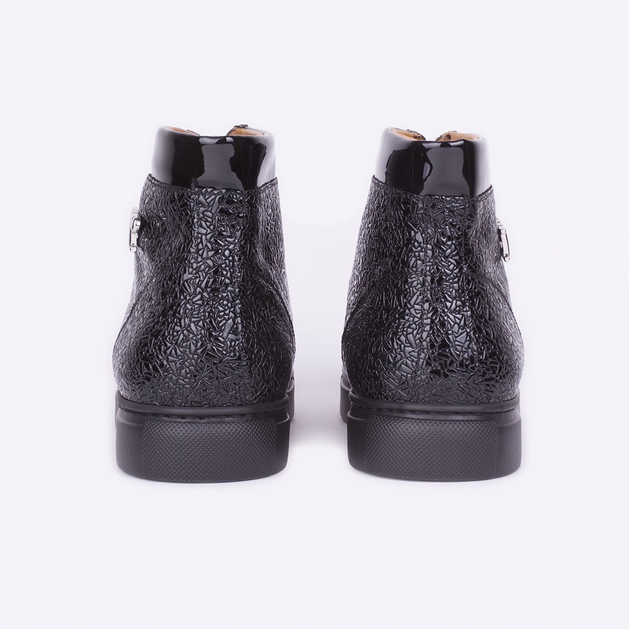 Mister 39598 Lete Men's Shoes Black Glazed Texture Print / Calf-Skin Leather Casual Sneakers (MIS1029)
