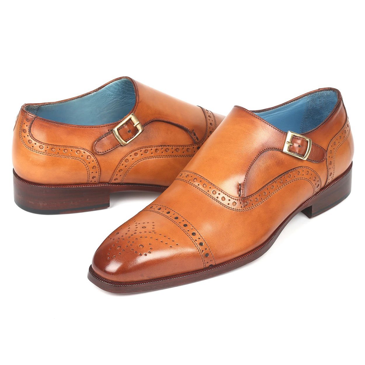 Paul Parkman 65CGN97 Men's Shoes Cognac Calf-Skin Leather Monk-Strap Loafers (PM6275)