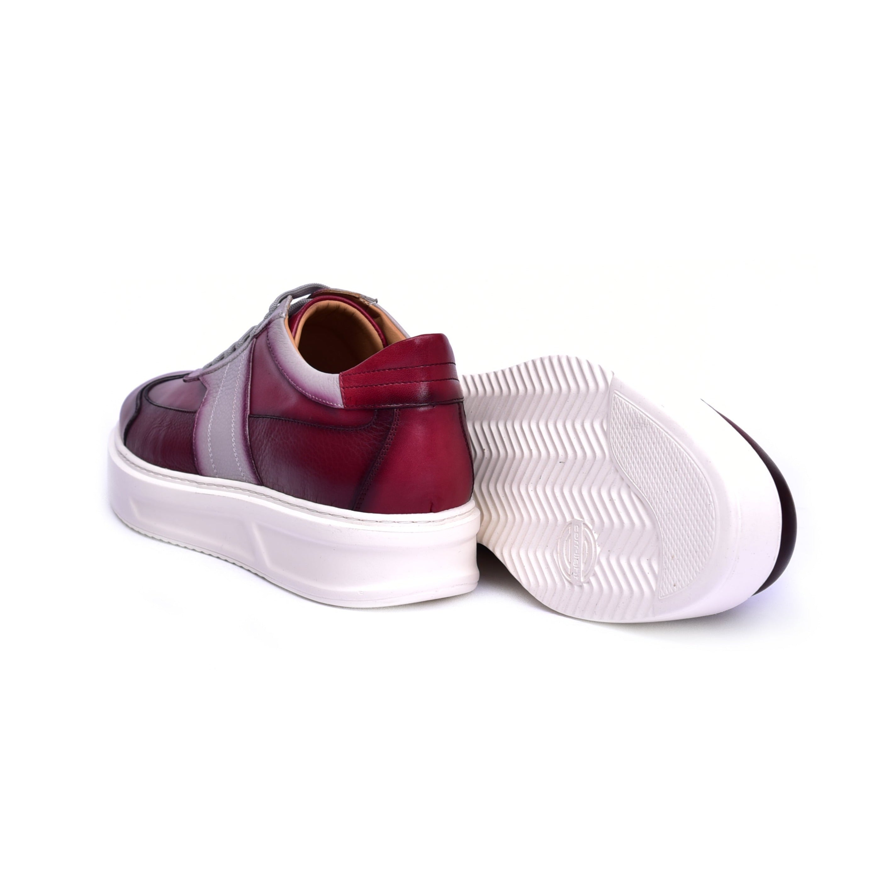 Corrente C001301-5769 Men's Shoes Burgundy Combination Calf-Skin Leather Casual Sneakers (CRT1466)