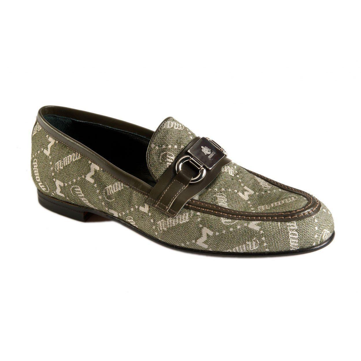 Mauri Men's Designer Shoes Green Fabric / Calf-Skin Leather Loafers 4891 (MAO1031)