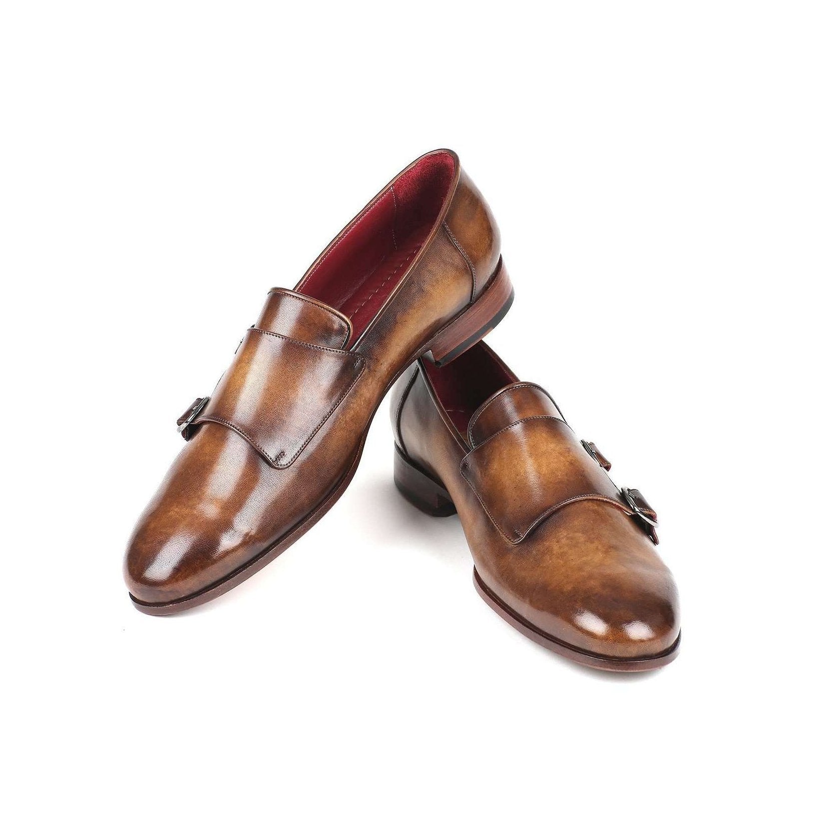 Paul Parkman Handmade Designer Shoes Men's Olive Calf-skin Leather Double Monkstrap Loafers HR67LV (PM5914)