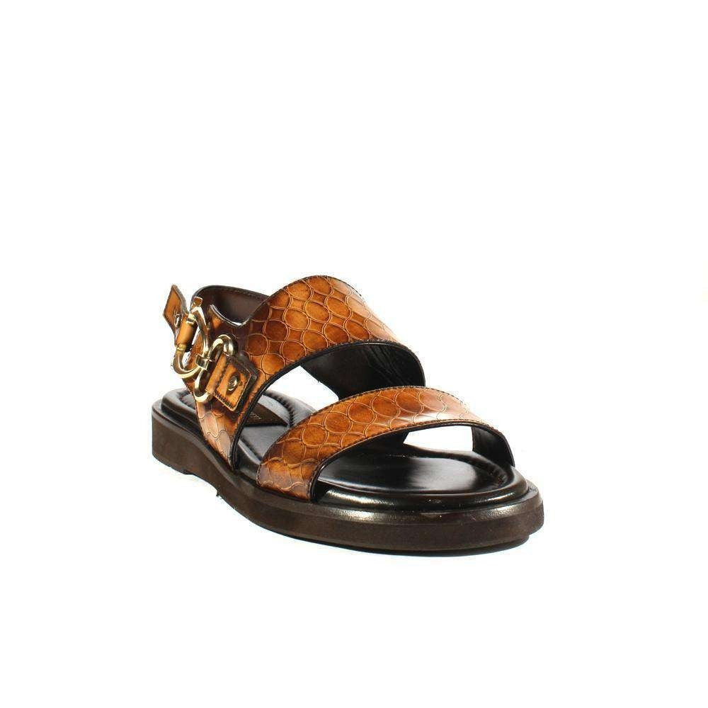 Cesare Paciotti Luxury Italian Men's Designer Shoes Tortora Buckle Logo Leather Sandals (CPM2376)