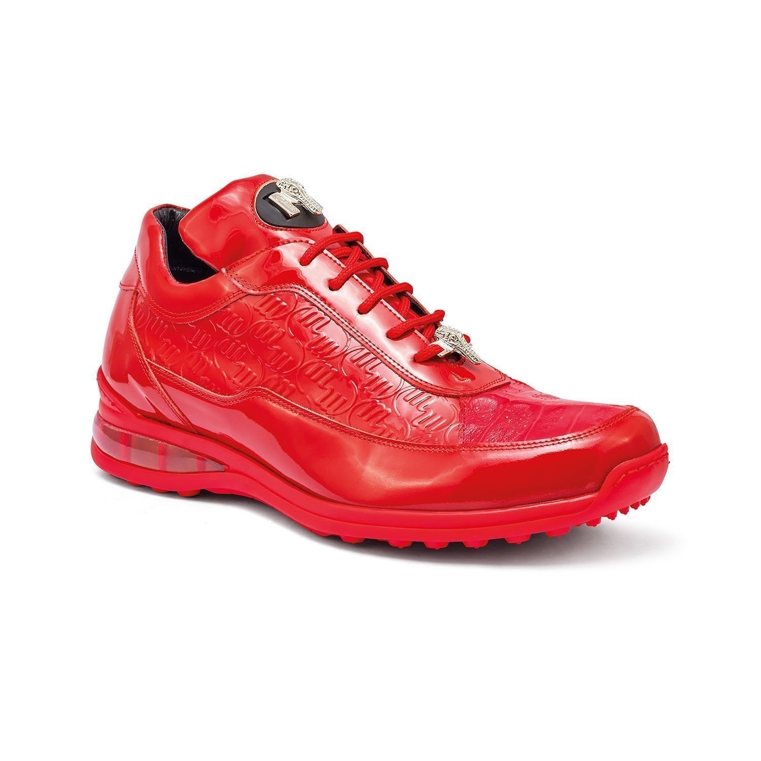 Mauri 8900/2 Bubble Italian Men's Shoes Red Exotic Crocodile / Patent Embossed Leather Casual Sneakers (MA5343)