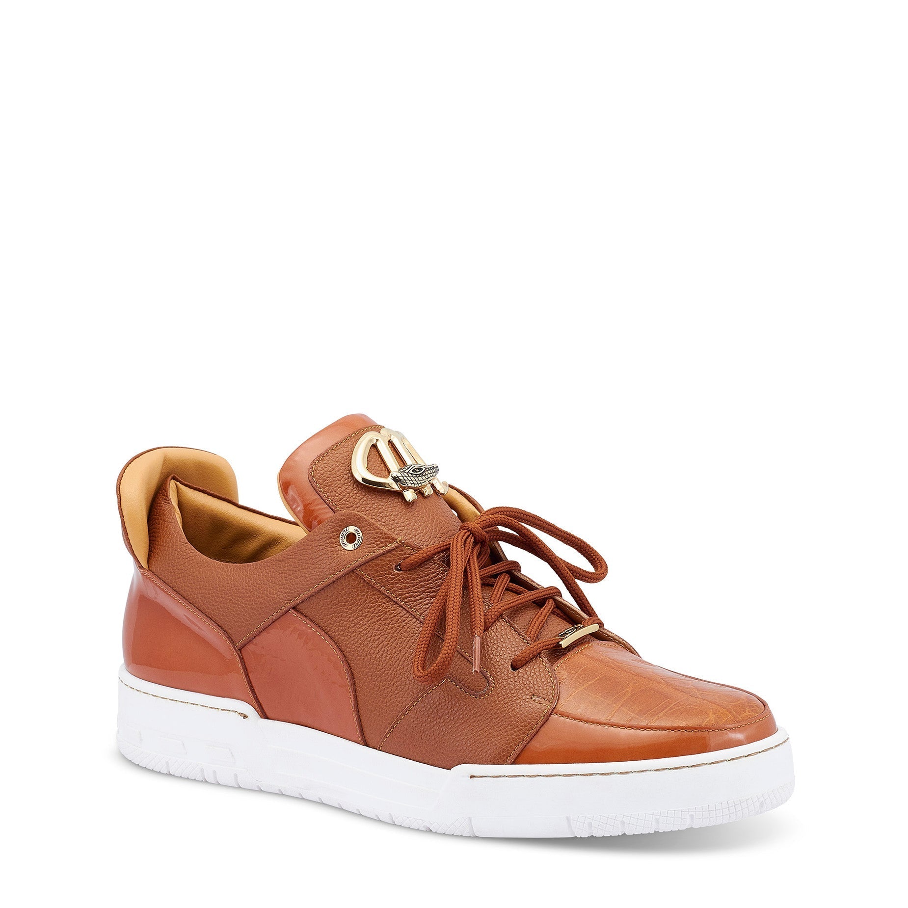 Mauri 8412/1 Boss Men's Shoes Cognac Exotic Crocodile / Patent / Calf-Skin Leather Casual Sneakers (MA5445)