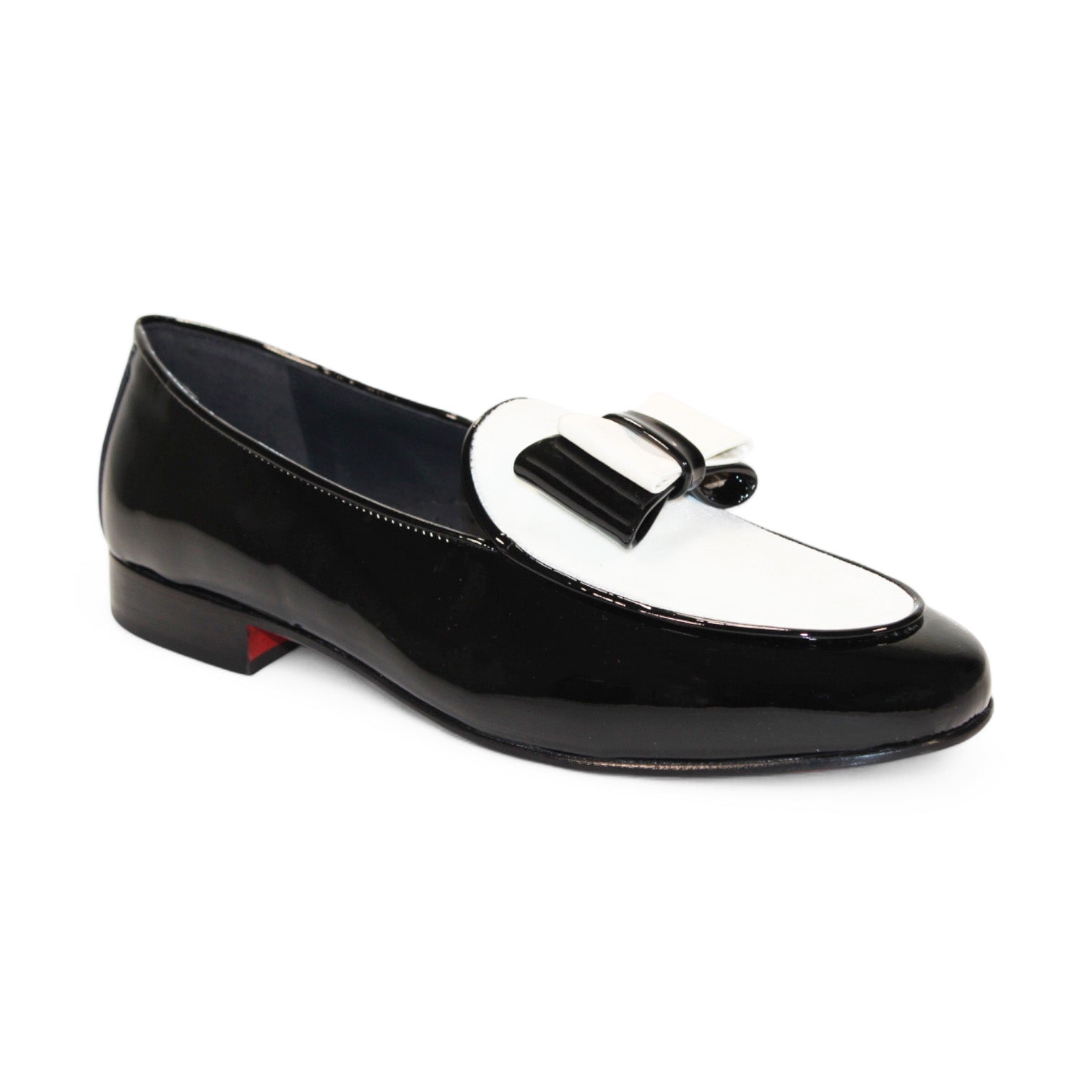 Duca Amalfi Men's Shoes Black/White Patent Leather-Velvet, Leather Lining Formal Loafers (D1002)