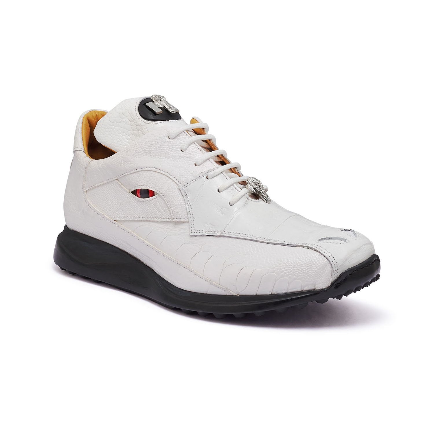 Mauri Apocalypse 8596 Men's Shoes White Exotic Crocodile / Ostrich Leg Sneakers (MA5322)