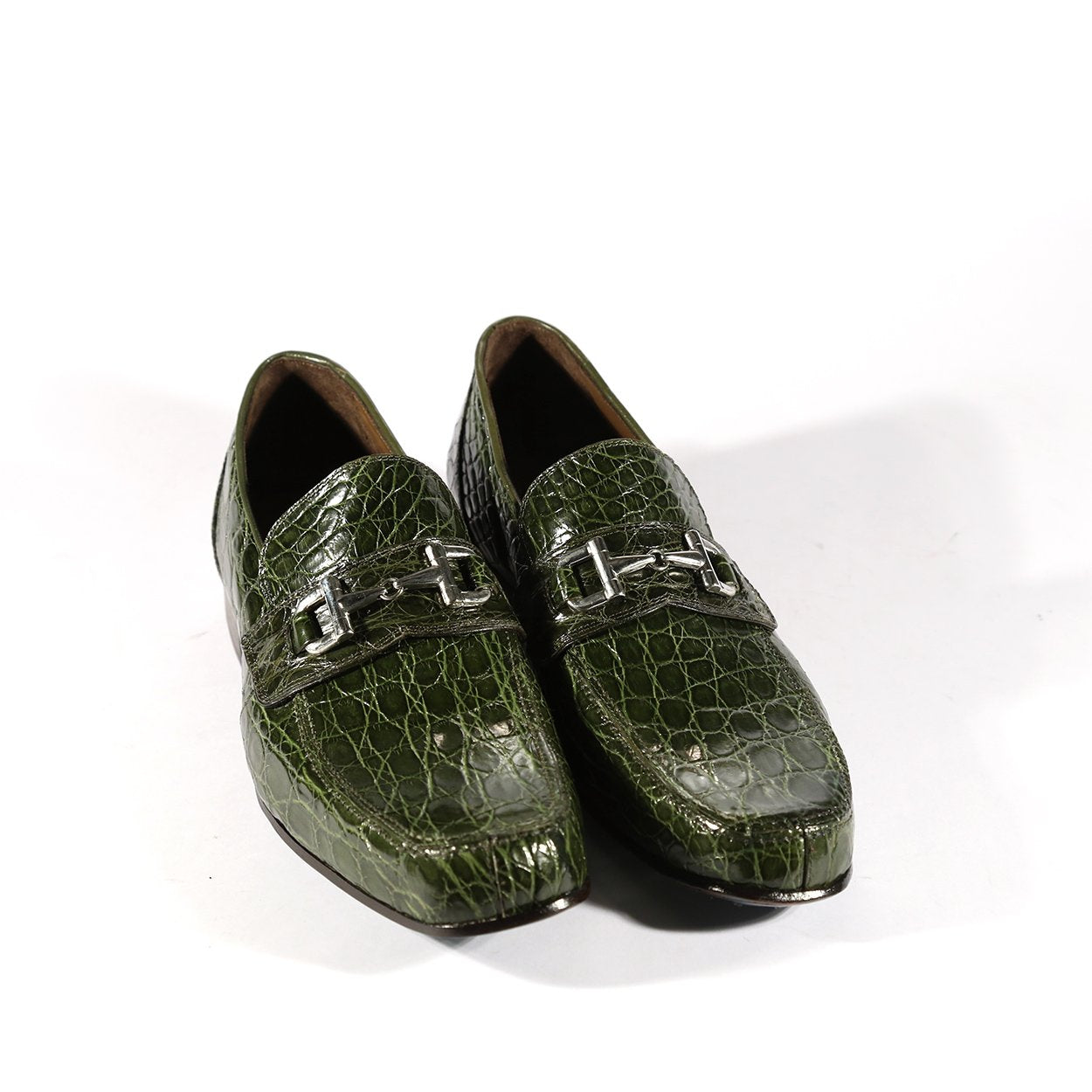 Mauri Flanks Men's Designer Shoes Green Exotic Crocodile Horsebit Loafers 4885 (MAO1028)