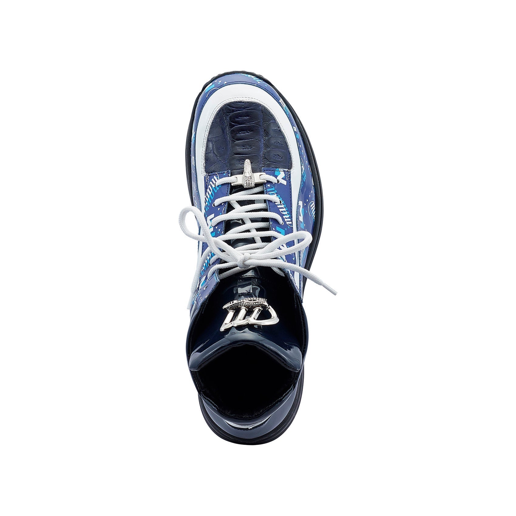 Mauri 8409 Hype Men's Shoes Two-Tone Blue & White Exotic Crocodile / Patent Leather High-Top Sneakers (MA5454)