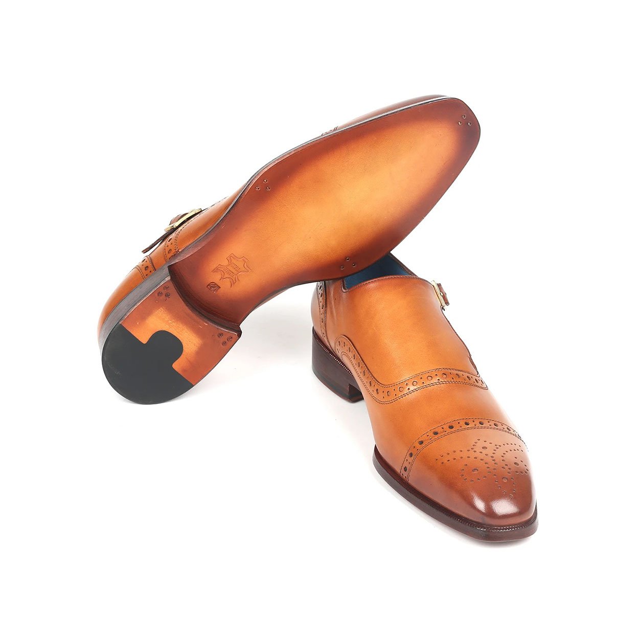 Paul Parkman 65CGN97 Men's Shoes Cognac Calf-Skin Leather Monk-Strap Loafers (PM6275)