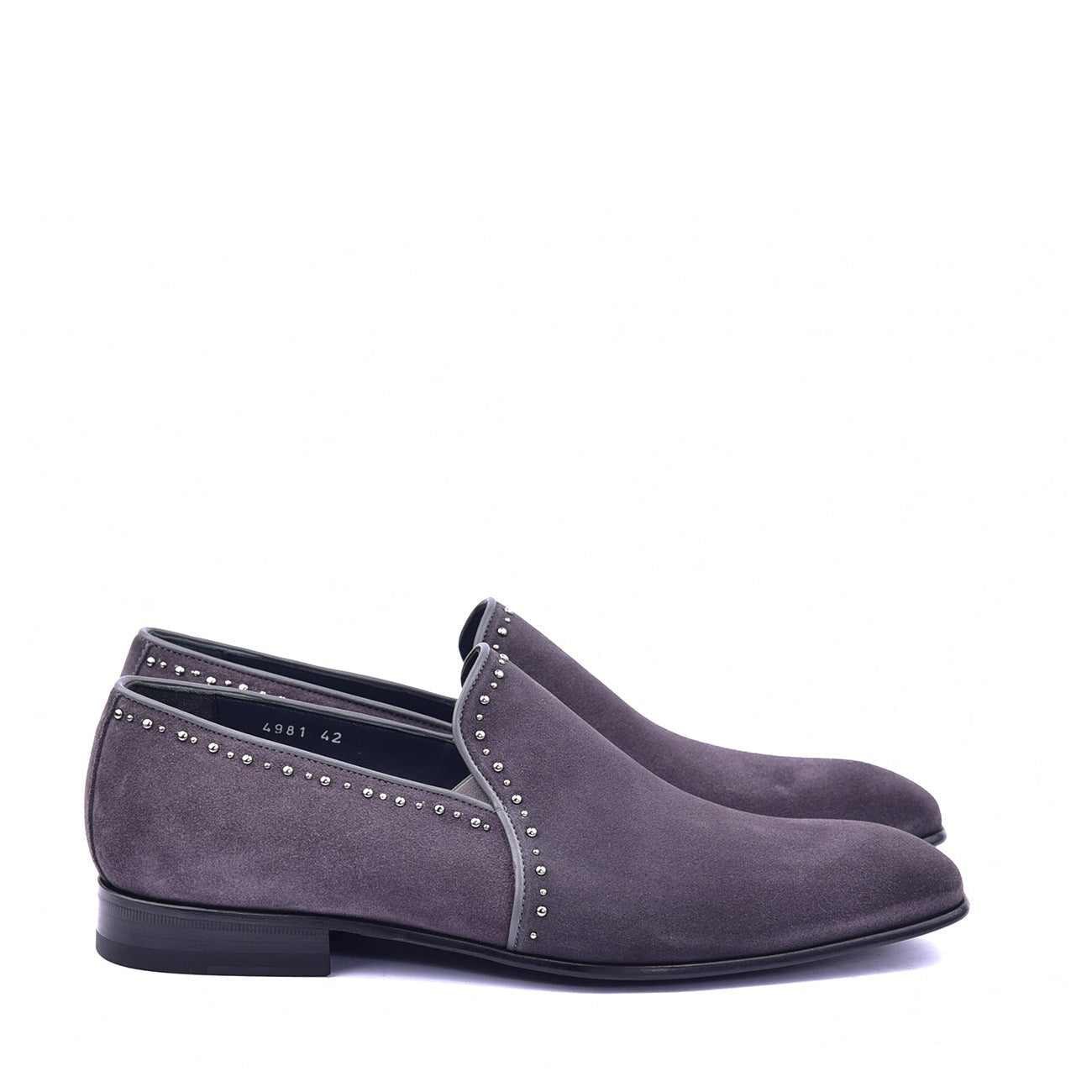 Corrente C042 4981S Men's Shoes Grey Plain Suede / Calf Skin Leather with Studs Loafers (CRT1368)