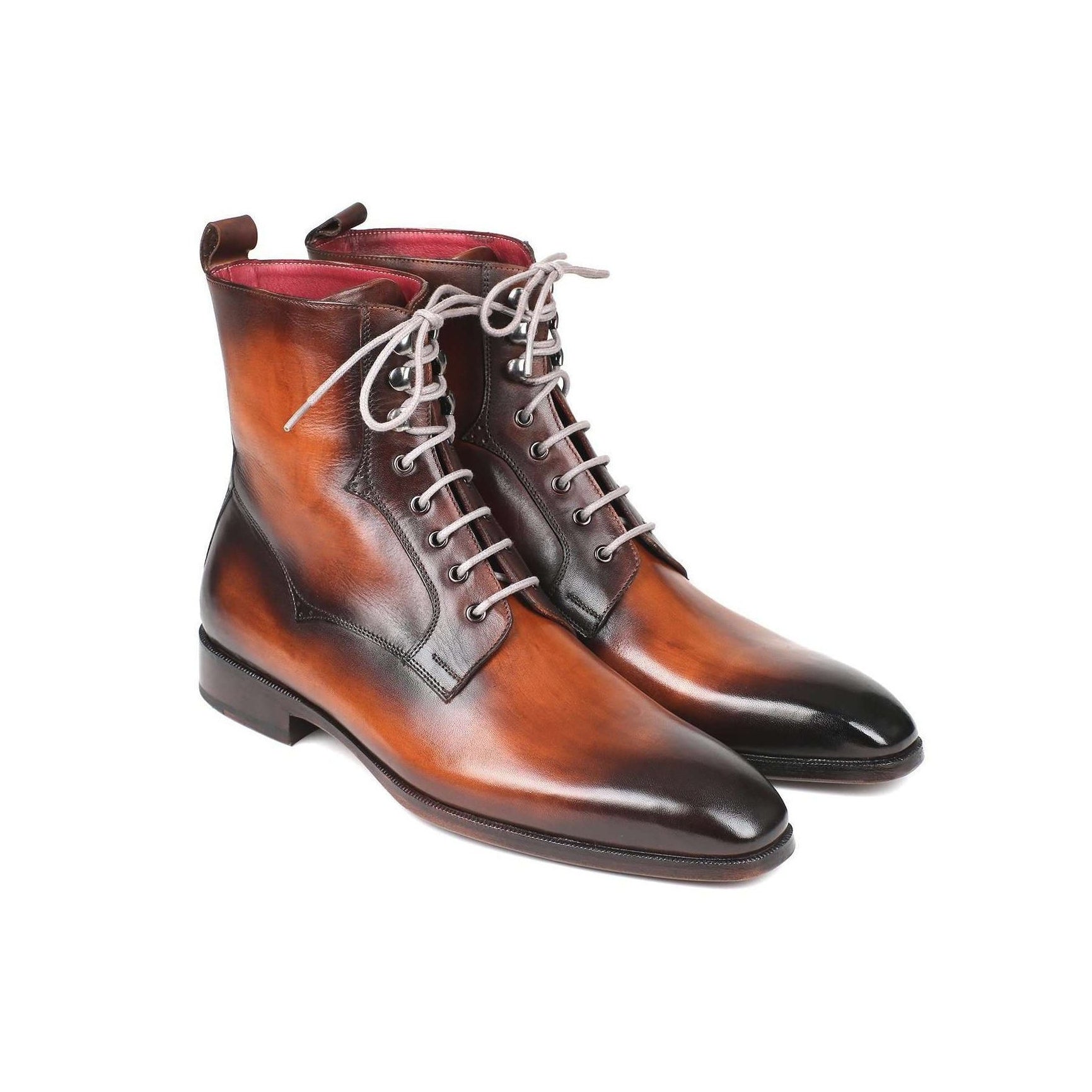 Paul Parkman Handmade Designer Shoes Men's Brown Burnished Leather Lace-Up Boots (PM5867)