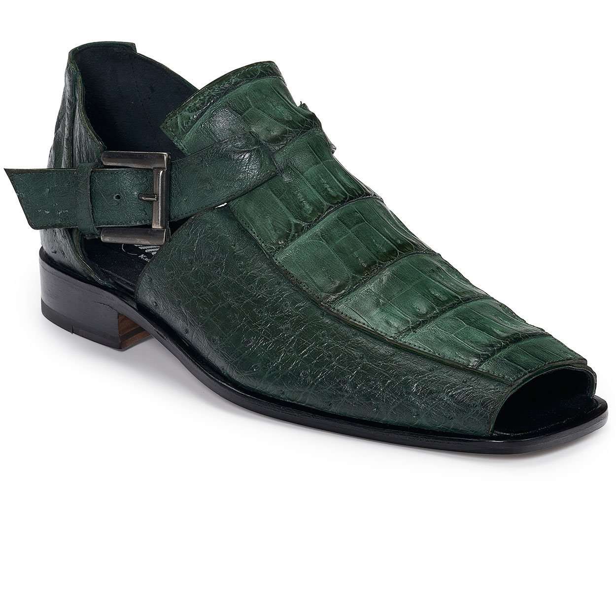 Mauri Designer Shoes Exotic Skin Men's Baby Croc & Ostrich Green Sandals 3035 (MA4902)