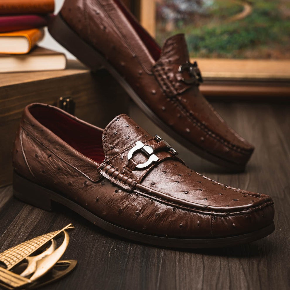 Marco Di Milano Ferrioni Men's Shoes Exotic Ostrich Horsebit Moccasin loafers (MDM1171)