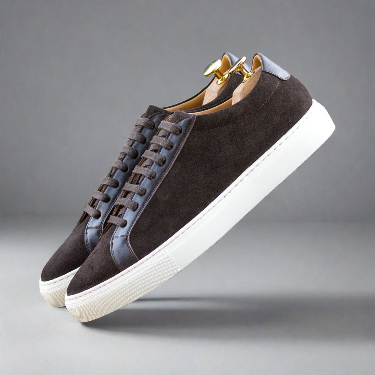 Ambrogio Bespoke Men's Shoes Dark Brown Suede Leather Low Top Sneakers (AMB2523)
