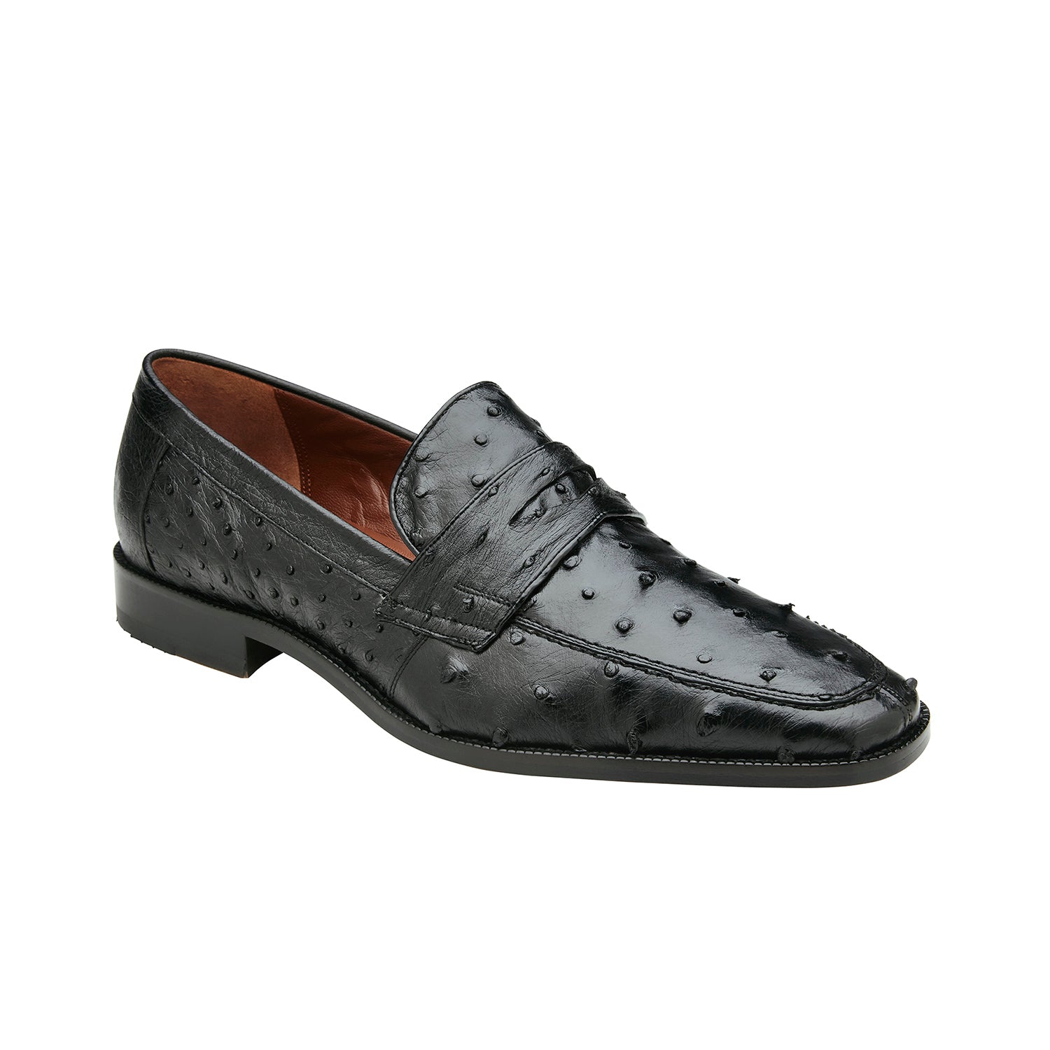 Belvedere Espada 02440 Men's Shoes Black Exotic Genuine Ostrich Split-Toe Penny Loafers (BV3153)