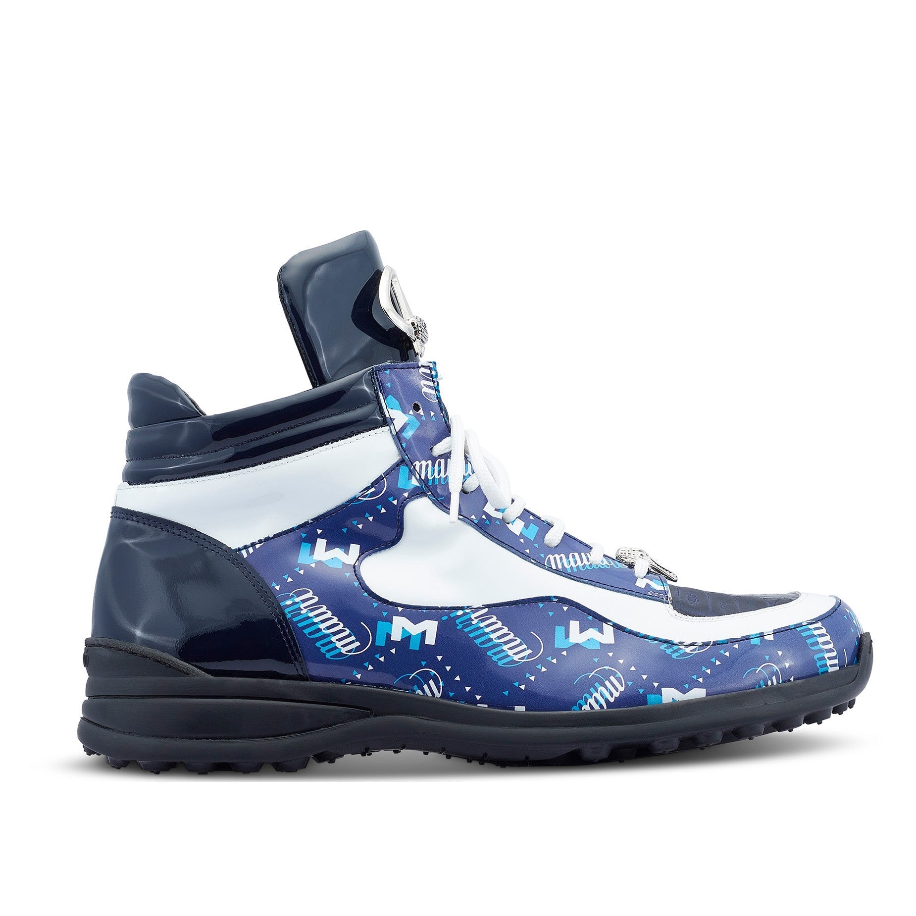 Mauri 8409 Hype Men's Shoes Two-Tone Blue & White Exotic Crocodile / Patent Leather High-Top Sneakers (MA5454)