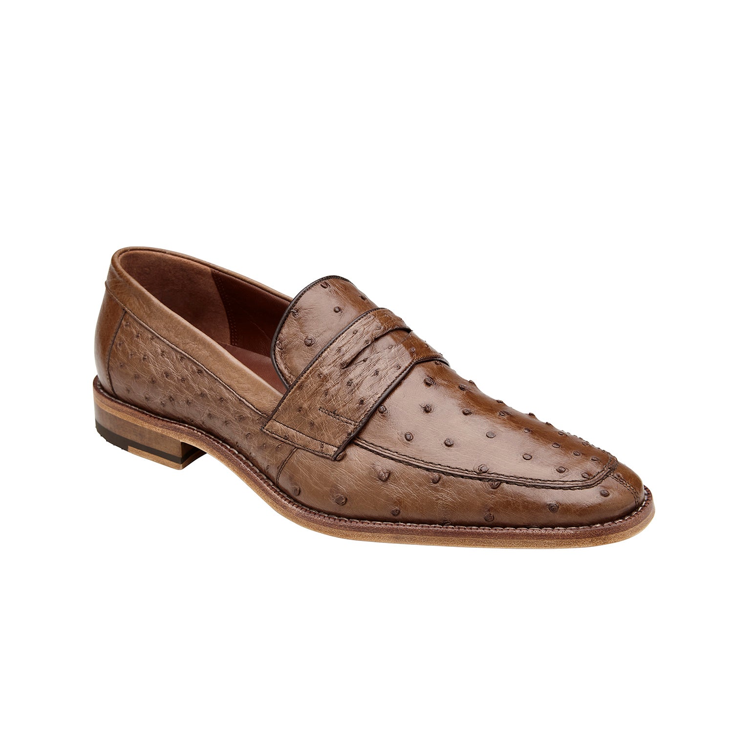 Belvedere Espada 02440 Men's Shoes Tabacco Exotic Genuine Ostrich Split-Toe Penny Loafers (BV3154)