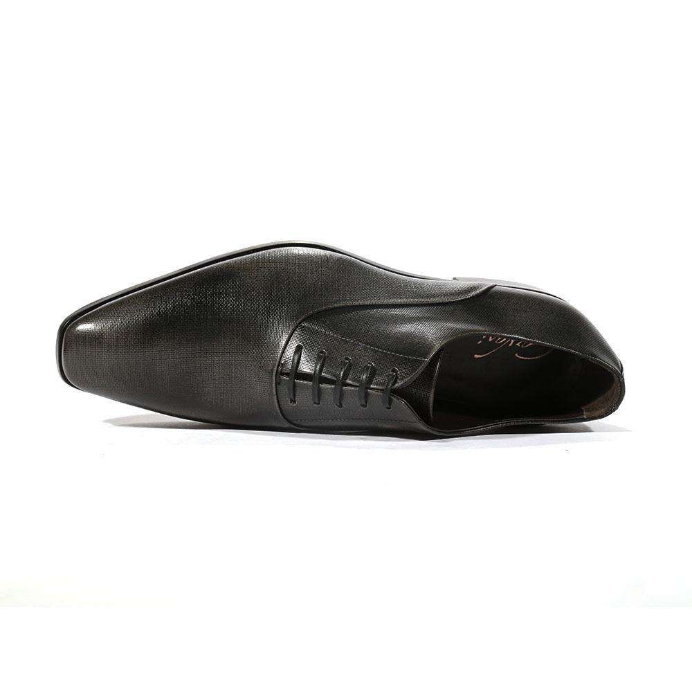 Corvari Designer Men's Designer Shoes Lino 515 Antracite Black Textured Leather Oxfords (COR1002)