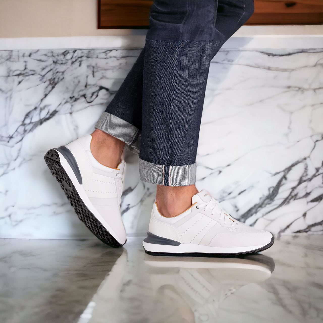Magnanni Sona 23741 Men's Shoes White Suede / Calf-Skin Leather Sneakers (MAGS1138)