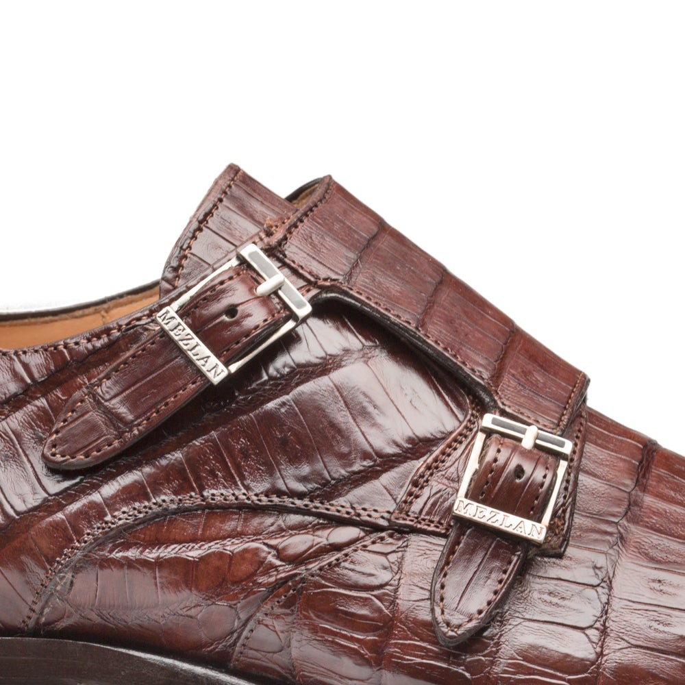 Mezlan 3998-F Prague Men's Shoes Sport Brown Exotic Crocodile Monk-Straps Loafers (MZS2217)