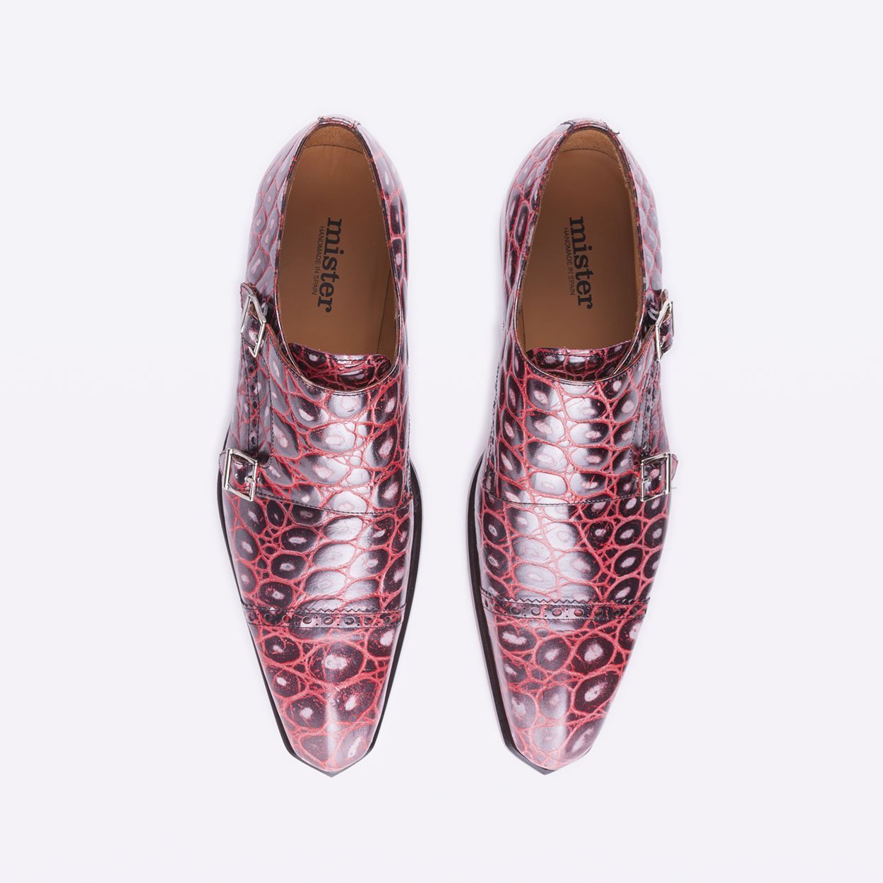 Mister 40079 Buxan Men's Shoes Burgundy Crocodile Print / Calf-Skin Leather Monk-Straps Loafers (MISS1052)