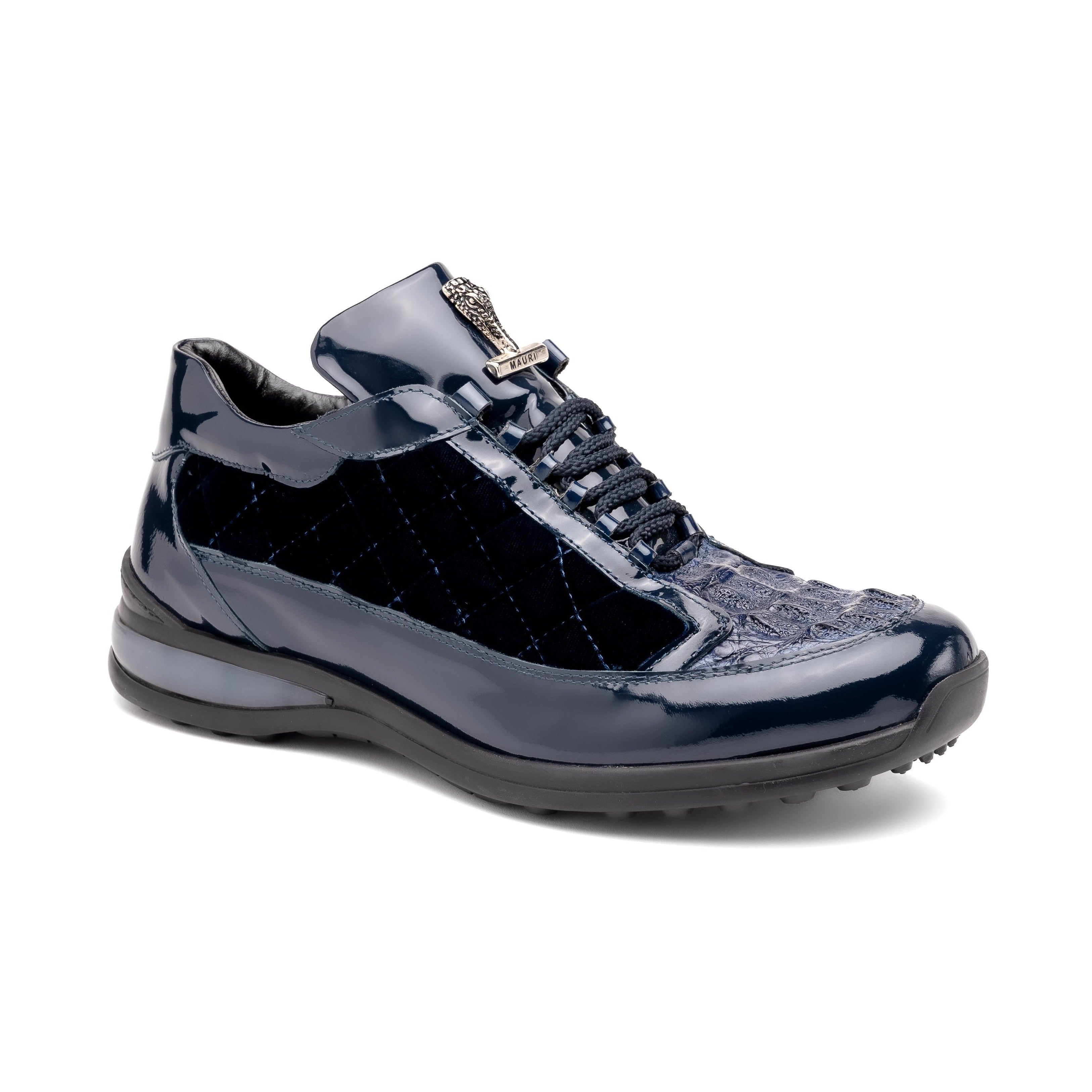 Mauri Beats 8415-1 Men's Shoes Wonder Blue Exotic Hornback Crown / Velvet / Patent Leather Casual Sneakers (MA5576)