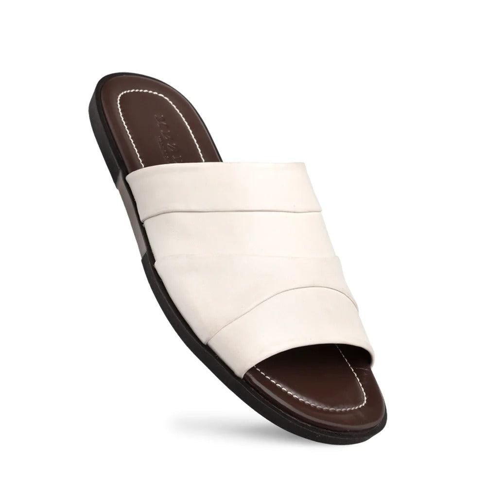 Mezlan R20672 Men's Shoes White Nappa Leather Slide Sandals (MZ3582)