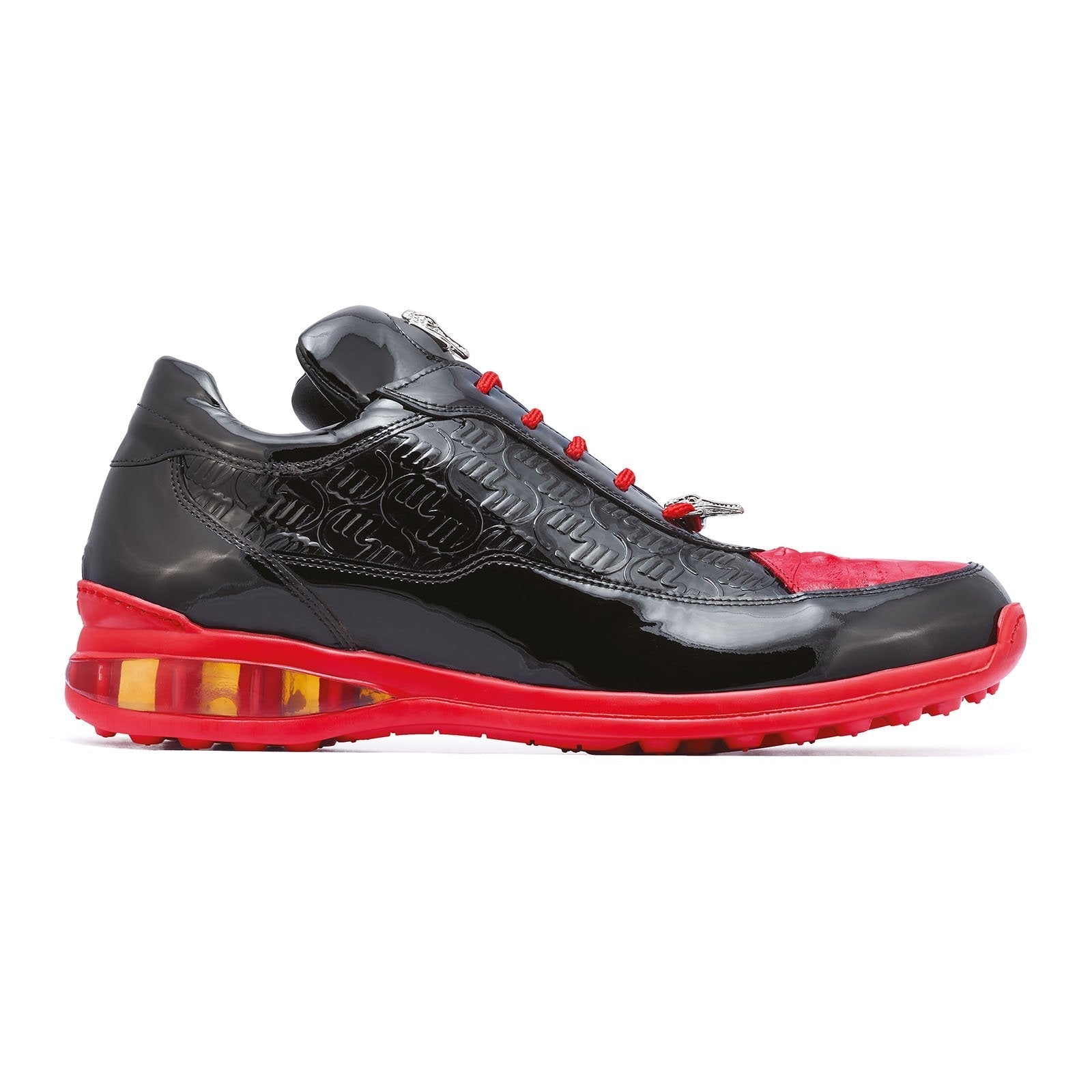 Mauri 8900/2 Bubble Men's Designer Shoes Red & Black Baby Crocodile / Patent Print Leather Sneakers (MA5020)