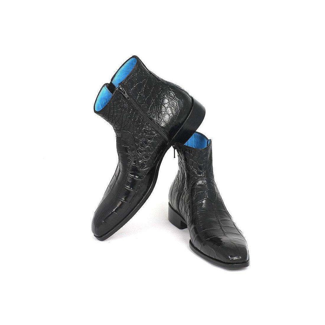 Paul Parkman Handmade Designer Shoes Black Crocodile Side Zipper Boots (PM5471)