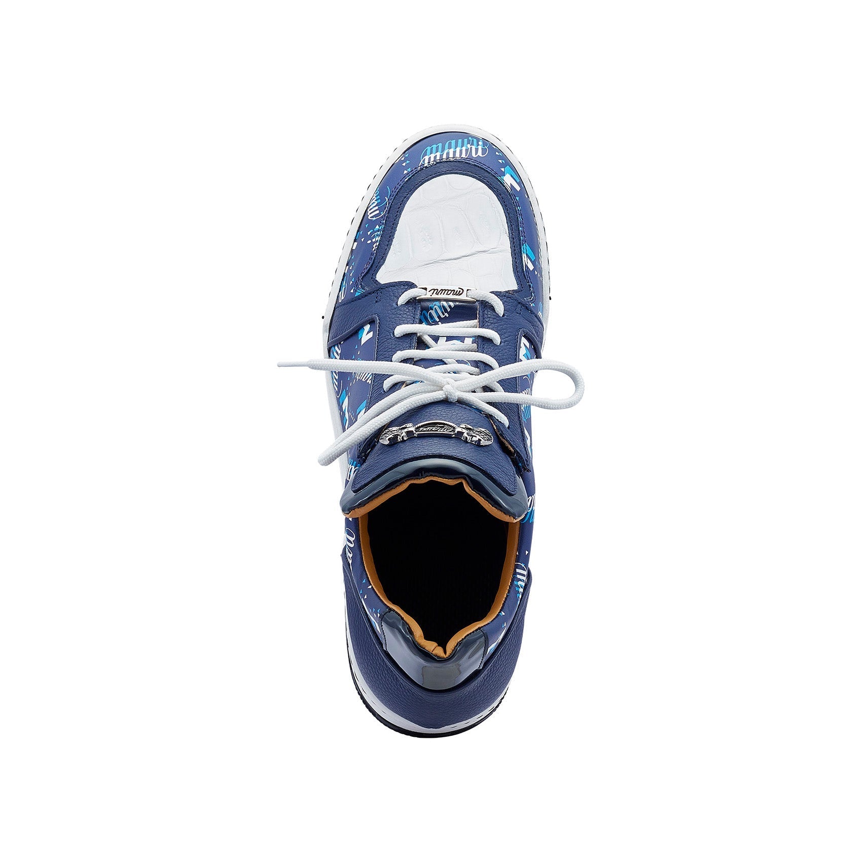 Mauri 8440 Crown Men's Shoes Blue & White Exotic Crocodile / Nappa / Patent Leather Casual Sneakers (MA5449)