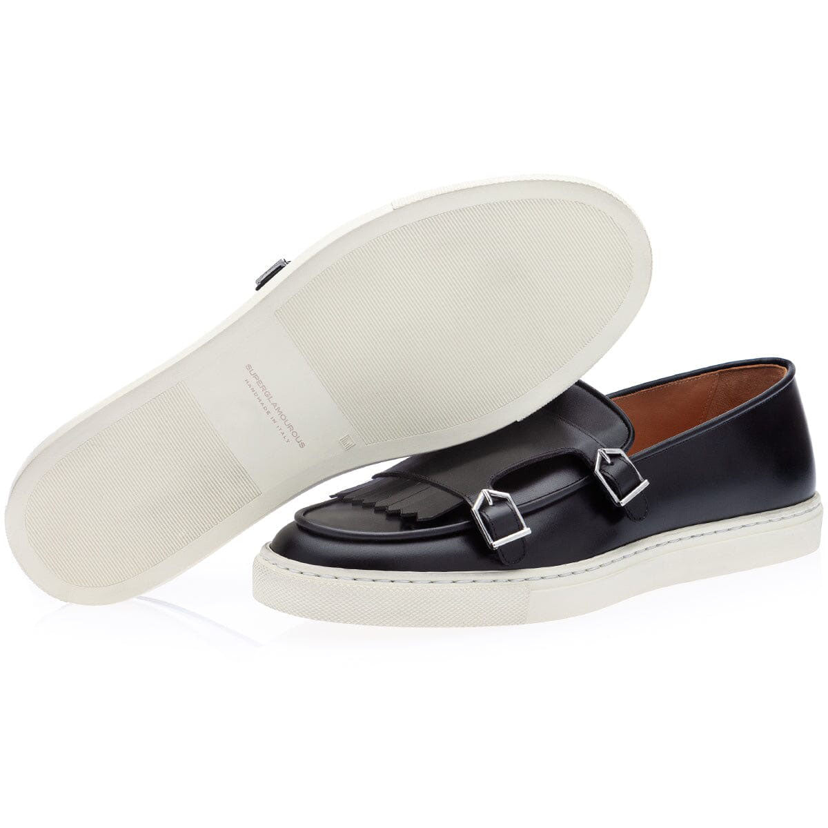 SUPERGLAMOUROUS TANGERINE 7.1 Men's Shoes Black Nappa Leather Double Monk Skate Sneakers (SPGM1295)